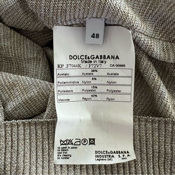 Dolce & Gabbana (Made in Italy) Knit Top, Metallic Tan Silver, NWT, Size 48 - Picture 7 of 9